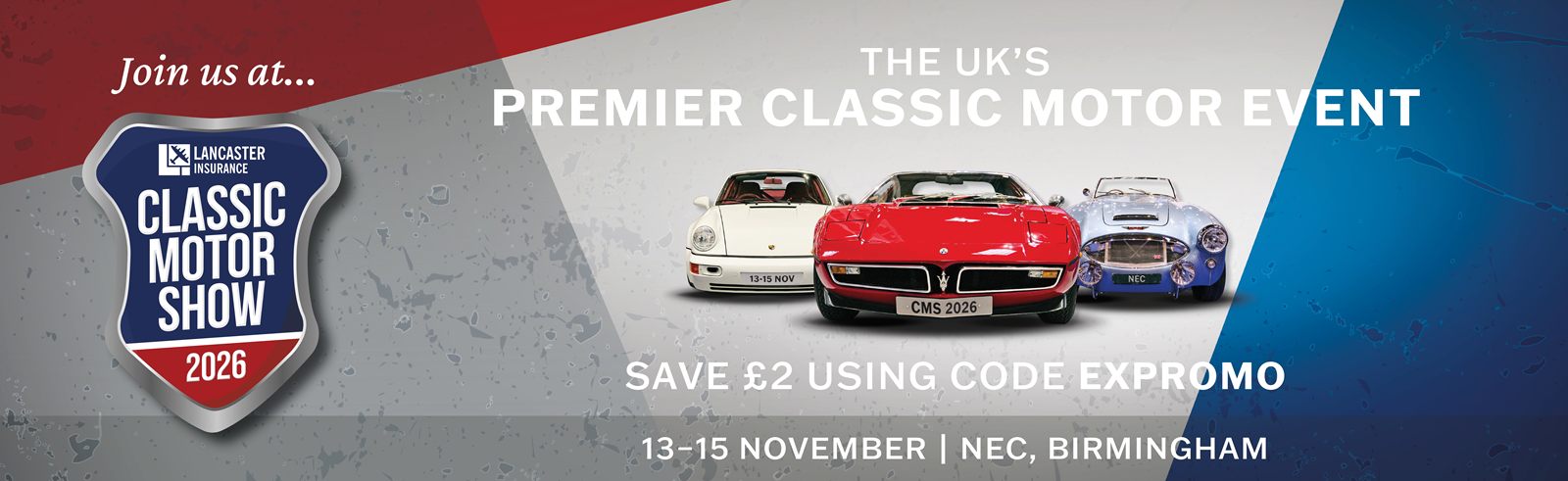Lancaster Insurance Classic Motor Show 2026, 13 to 15 November, NEC Birmingham: visit the show website (opens in a new tab)